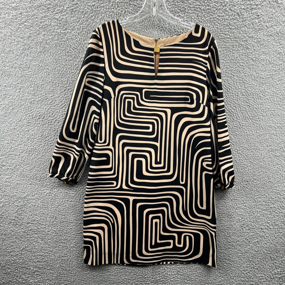 Tahari Womens Artsy Shift Dress 6 Abstract Geometric Long Sleeve Career Office